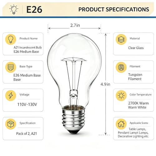 Hoimuv 150 Watt Incandescent Light Bulbs, A21 150 WATT Incandescent Bulb Shatter Resistant Rough Service Light Bulb 150W (2 Pack) by Hoimuv - Used condition - Image 2