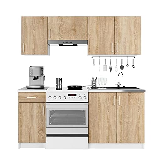 Akord | Set di Mobili da Cucina Lima | Cucina Completa Piccola | Mobile Componibile | Cucina su Misura 180 cm | Cucine Componibili Piccole | Per design moderno e Tradizionale | Bianco|Rovere di Sonoma