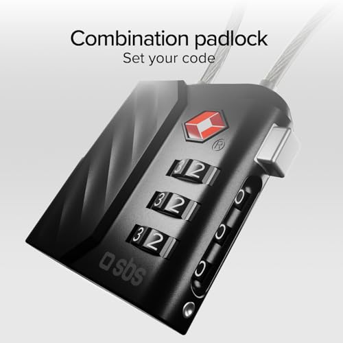SBS Track My Lock – TSA-Schloss mit integriertem Finder-Ortungsgerät, kompatibel mit Apple Find My (iOS), Zahlenkombination, 60-dB-Alarm, USB-C-Aufladung, ideal für Koffer und Taschen, schwarz