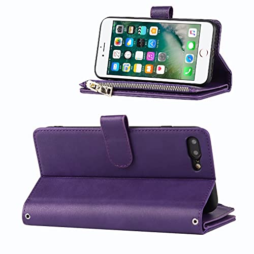 Jaorty Iphone 8 Plus Wallet Case For Women,Iphone 7 Plus Phone Case Wallet With Credit Card Holder,Iphone 8 Plus Crossbody Case With Strap Lanyard, Zipper Pocket Pu Leather Cases,5.5 Inch Purple #TOP2