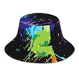 Hats Fluorescent Fisherman Hat Rainbow Paint Splatters Black Background Abstract Wallpaper Bucket...