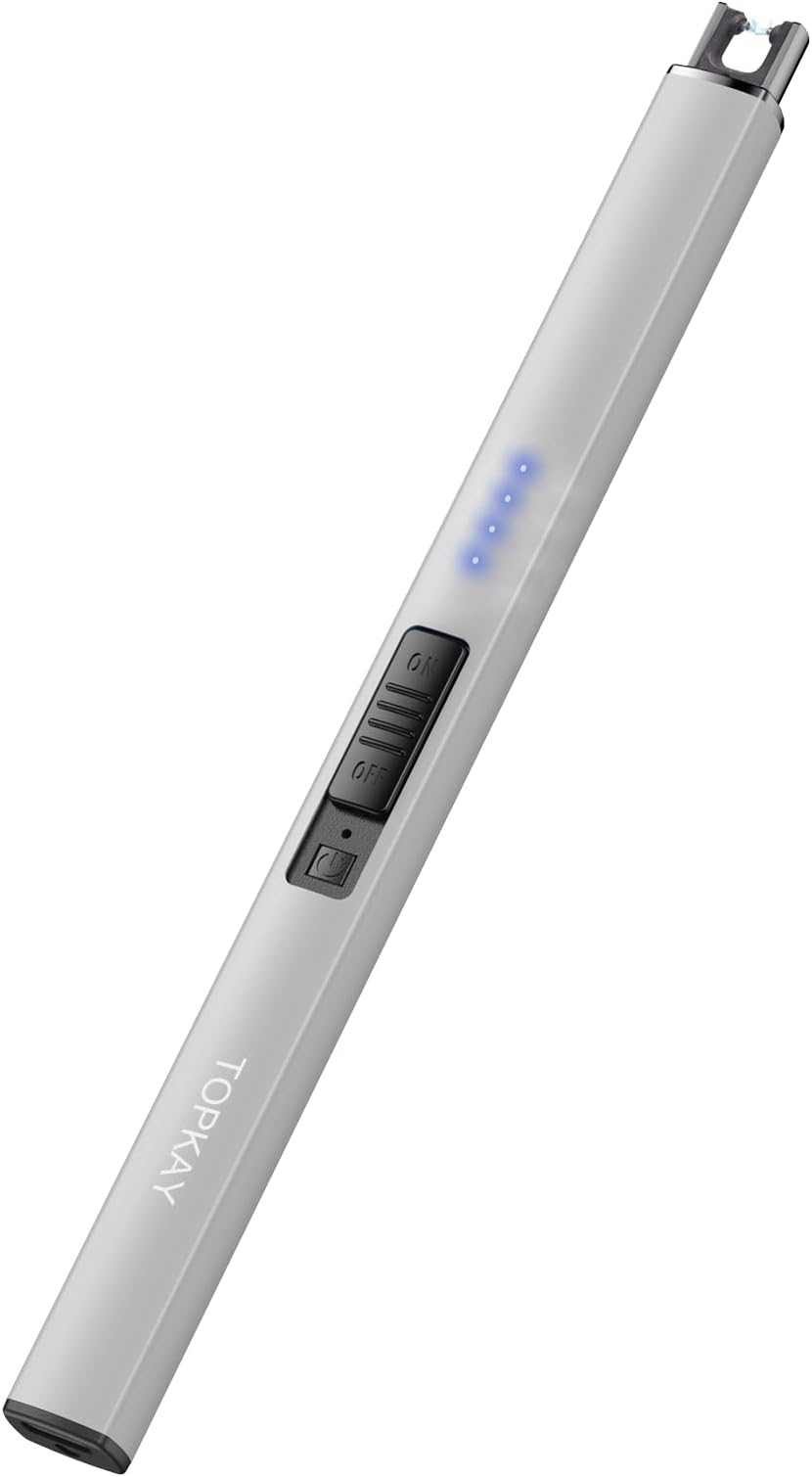 Electric Lighter Candle Lighter Windproof Flameless USB Rechargeable Plasma Arc Long Lighter for Grill Firework Kitchen Camping (Silver)