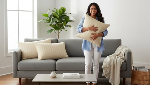 Image of Filymore Stripe Cream Pillow Covers Set of 2 Covers| Made with Pure Microfiber Soft & Skin Friendly Pillow Cases | Size (17 x 27 inch (Cream).