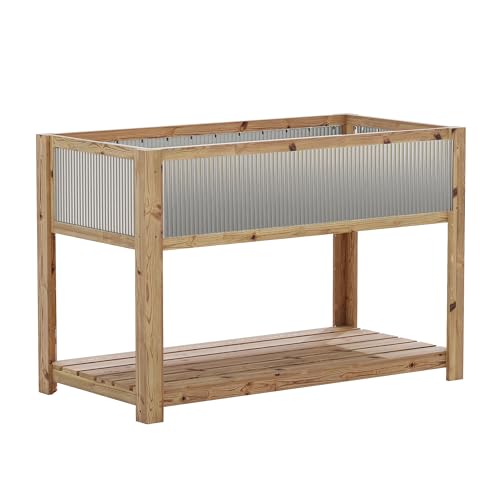 Hipicute Wooden Raised Garden for Patio, Bed Planter Box with Legs and Storage Shelf, Mobile Elevated Wood Planter for Vegetable/Flowers/Herb/Backyard