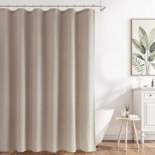 Naturoom Linen Shower Curtain 72 Inch Long for Bathroom Sand Beige 1 Panel