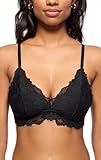 Jenny Jen Sexy Lace Katie Triangle Bralette for women,Small,Jet Black
