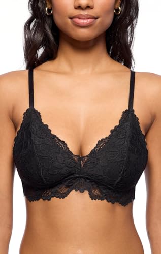 Katie Triangle Bralette for Women, Unpadded and Unlined Wireless Bra, Perfect Adjustable Everyday Lace Lingerie (Small, Jet Black)