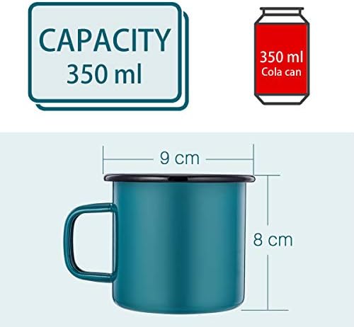 HaWare Enamel Coffee Tea Mug Set of 6, Red/Yellow/Blue/Green/White/Black Enamel Drinking Mugs Cups, Ideal for Home/Office/Travel/Camping, Resusable & Portable, 350 ml12 Ounce