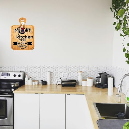 Image of PNF Poster And Frames Mom kitchen open 24 hours Quote Wall art & Door Hanging Frame For Kitchen, Dining, restaurants Decor | Walland home Decor for Living Room | Room Decor Wall Decor Items For Bedroom | (Wooden, 11x9 Inch,brown)-125-1