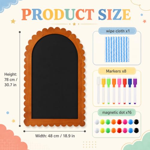 Gerrii Arch Magnetic Chalkboard for Wall - 19 x 31 Inch Wood Scalloped Magnet Board, Hanging Blackboard Sign for Kitchen, Cafe Menu, Playroom Decor with Dry Erase Marker & Magnets Dot, Farmhouse Style by Gerrii - Used condition - Image 2
