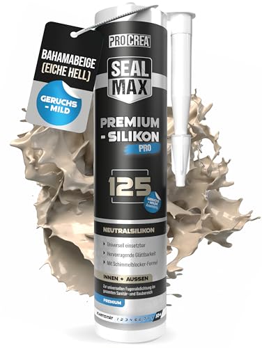 PROCREA Premium Silikon 125 (Bahamabeige/Eiche hell) Sanitärsilikon mit fungizider Ausstattung - Geruchsmildes Bausilikon für innen & außen - Beiges Silikon in Holzfarbe - Neutralvernetzend