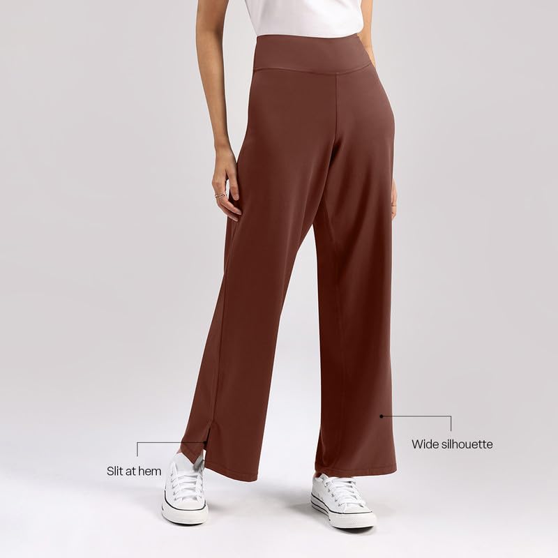 Image of BlissClub AM:PM Cotton Wide Leg Pants - Lite, Cotton Pants, Wide Waistband, Slit at Hem, Side Pockets, Regular (for Women Upto 5'4 ft)