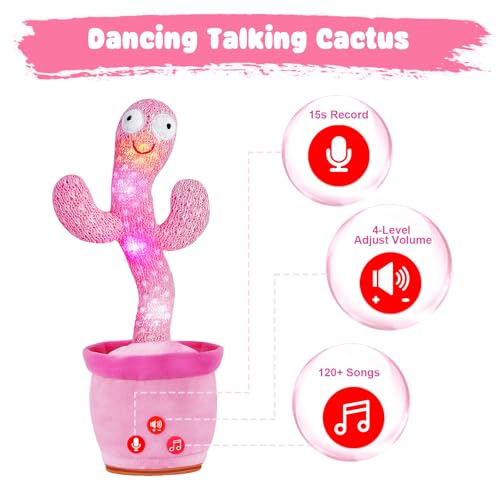 Image of SANJOIN Dancing Talking Cactus Toy for Baby Toddlers, Baby Girl Toys with Adjustable Volume, Mimicking, Recording & Singing. Baby Toys for Girls, Interactive Baby Gifts for Girl & Boy