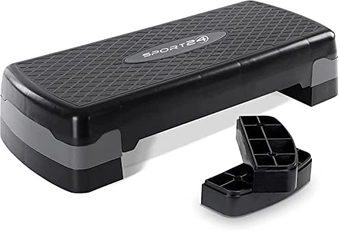 Sport24 Height Adjustable Aerobic Exercise Stepper Box For Home Exercise Workout, 2x Height Level 10cm 4, 15cm 6, Raised Platform Steppers Board Block, Home Gym Fitness Equipment Black Grey