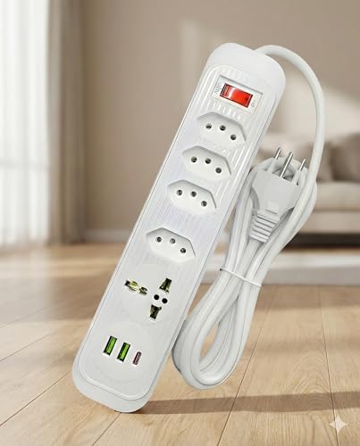 Extensão Elétrica 2 Metros, 5 Tomadas, 2 Saídas USB, 1 Saída Tipo...