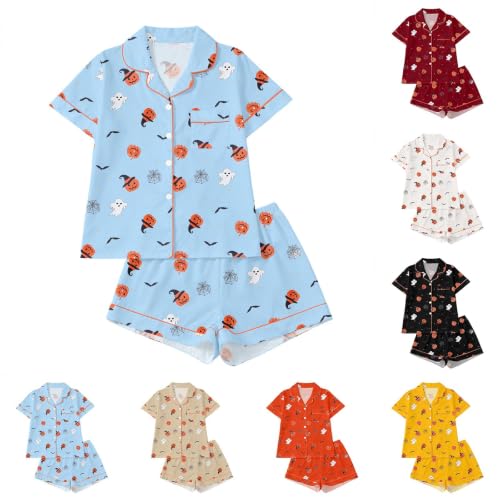 NUOLALDH Halloween Pajamas Women Plus Size,Halloween Pajamas Women Sexy Pajama Set Matching Shorts Skull Costumes Adult Clothes For Family Couples Dress 01 Blue Small