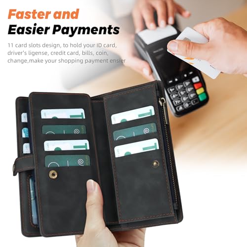 TwoHead Wallet Case Compatible with iPhone 17,Detachable,Magnetic,11 Cards Holder,PU Leather All-Round Protective Phone Case with Change Pocket(6.3 in,Black) by TwoHead - Image 8