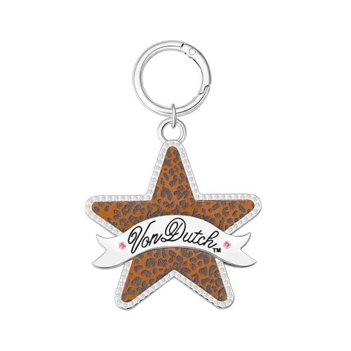 Von Dutch Bag Charm Keychain, Cheetah, Hinged Key Ring