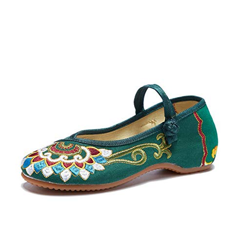 Women's Chinese Style Embroidered Flats Comfortable Slip on Shoes Mary Jane Shoes