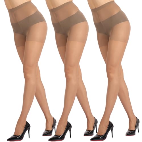 Image of MERYLURE 3 Pairs Women's Sheer Tights - 20D Ultra Thin Control Top Pantyhose with Reinforced Toes