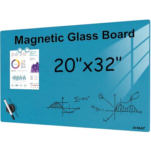 Pizarra magnética de cristal, 50 x 80 cm, color azul
