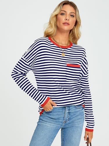 Lillusory Womens Oversized Sweaters Striped Lightweight Ladies Cute Pullover Crewneck Long Sleeve T Shirts Tshirt Tops Trendy Old Money Clothes Outfits Fashion thumb #1