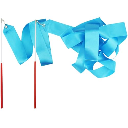 FAZHBARY Blue Dance Ribbons, Rhythmic Gymnastics Ribbon Dancing Streamers for Baton Twirling Wands Artistic Dancing Training Supplies, 2 Pack