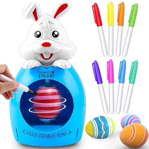 Naturas Autheric Eier Bemalen Maschine, Ostereier Malmaschine, Eierfarben Ostern Bemalen mit Spinner und 8 Farben Marker Stiftes, Eiermalmaschine Kit für Ostereierfarben DIY, Kinder Ostern Geschenk