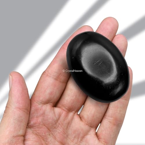 Image of Certified Natural Black Tourmaline Crystal Palm Pebbles Stones for Anxiety Stress Relief Massage - AAA Grade Original Healing Gemstone Agate Palm Stone for Yoga Meditation Spiritual Reiki Feng Shui