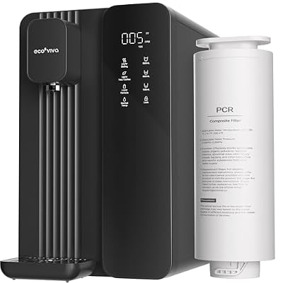 Ecoviva MATE4 UV Countertop Reverse Osmosis Water Filter System, 4 Temperature Options, 7 Stages Instant Hot RO Water Filtration System, 3:1 Pure to Drain, TDS & Filter Life Monitor, (Black & Grey)