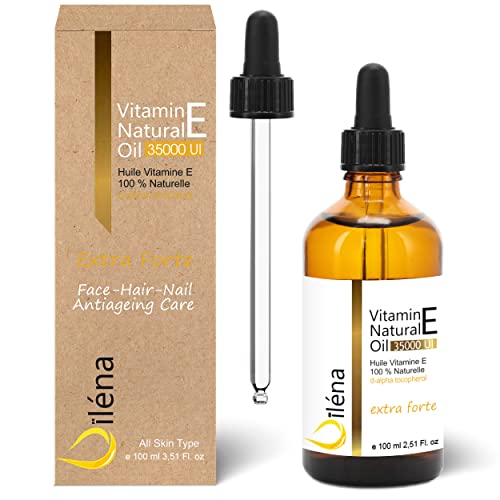 Oïléna - 100% Naturalny Olej z Witaminą E 35000 IU 100ml d-Alpha Tocopheryl | Przeciwzmarszczkowy Antyoksydant | Eliminacja Ciemnych Krążków | Wzmacnia Włosy i Paznokcie | Bez GMO
