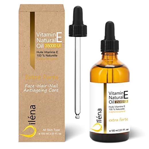 Aceite con Vitamina E. Solución Antiedad Extrafuerte. d-Alpha Tocoferil 35000 UI Complemento 100% natural sin OMG. Para el Cuidado de la Piel, Cabello y Uñas 100 ml