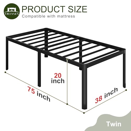Yicensen 20 Inch Twin Bed Frames Rounded Corner Legs Heavy Duty Platform Twin Metal Bed Frame for Kids, Easy Assembly, Noise Free, No Box Spring Needed, Black. by Yicensen - Image 3