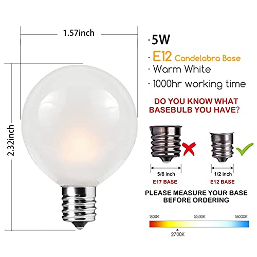 Romasaty G40 Frosted Outdoor Globe Replacement Bulbs Edison Style Glass Bulbs -Ul Listed For Indoor/Outdoor, 5 Watts /110 Volts/E12 Base 25 Pack Frosted White Bulbs #TOP2