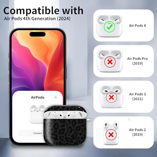 Compatible with AirPod 4th Generation Case Cover with Keychain, Full Protective Shockproof Wireless Headphone Case for Women Men Girl (Grey and Black Leopard) by CEDPK - Image 6