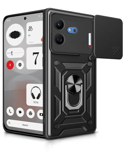 Image of WOW IMAGINE Tough Armor Bumper Mobile Back Case for Nothing Phone 4b 5G | Sliding Camera Cover | Shock Proof 360 Protection | Hybrid PC + TPU | Ring Holder with Kickstand - Black