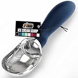 GORILLA GRIP BPA-Free Heavy Duty Ice Cream Scoop, Comfortable Ergonomic Handle, Professional Grade Scooper for Perfect Round Scoops, Spoon Frozen Hard Gelato, Sorbet, Cookie Dough, Kitchen Tool, Blue