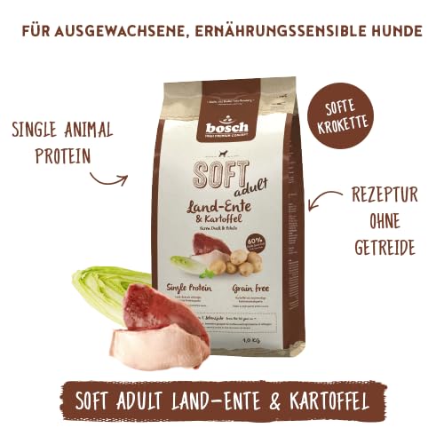 bosch HPC SOFT Land-Ente & Kartoffel | halbfeuchtes Hundefutter für ausgewachsene Hunde aller Rassen | Single Protein | grain-free | 1 x 12.5 kg