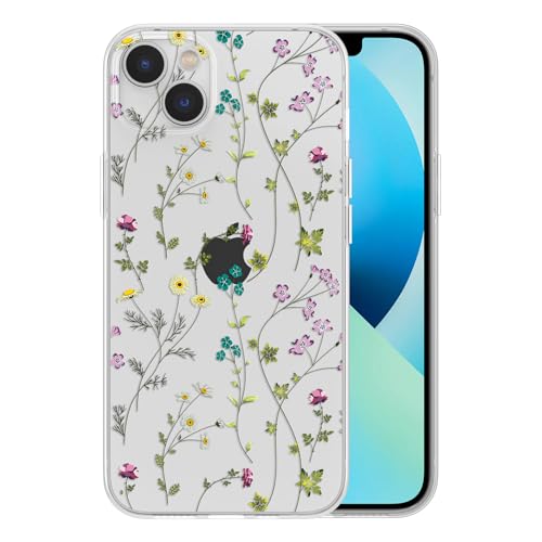 Image of RALEAVO Floral Case for iPhone 14, Clear Case with Flower Branch Pattern, Cute Cover Case for Girls Women, Slim Thin Soft Silicone Shockproof Phone Case, Wireless Charging Compatible, Transparent | for iPhone 14 Case Clear with Cute Flower Branch Pattern,Pretty Case for Girls Women,Soft Silicone Shockproof Cover