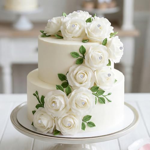 Image of 100Pcs Real Looking White with Diamonds Artificial Rose Flower Heads, Foam Fake Roses for DIY Wedding Decorations Baby Shower Centerpieces Home Party Valentine's Day Mother's Day Decor