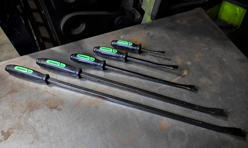 Image of Mayhew Tools 61366GN Dominator Pry Bar, Green, 5-Piece Curved | Set of 8 inch, 12 inch, 17 inch, 25 inch & 31 inch Curved Pry Bars