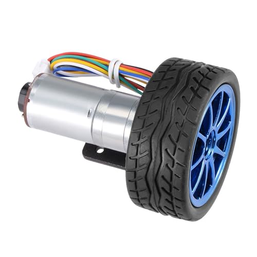 DC12V Encoder Gear Motor, High Speed Dc Motor Kit, Include Encoder for Smart Car Robot, Mounting Bracket and 65mm Wheel(1000RPM)
