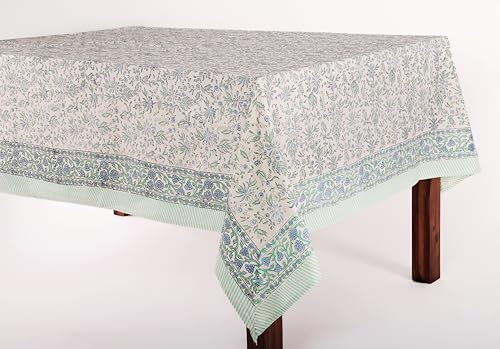 ATOSII Aster Blue 100% Cotton Rectangle Boho Fall Tablecloth, Handblock Floral Table Cloth Linen for Kitchen Dining I Parties Wedding Outdoors Christmas Thanksgiving I Fall Home Decor 60 X 108 Inches by ATOSII - Image 3