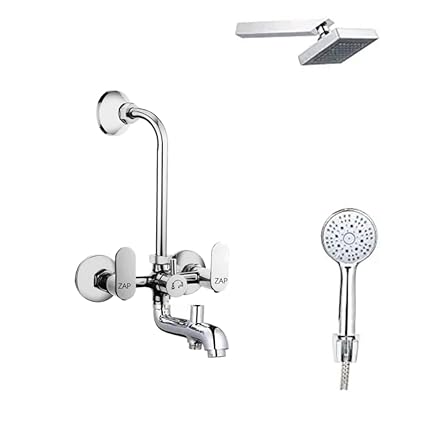 ZAP Opel Series 100% High Grade Brass 3 in 1 Wall Mixer with Head Shower & Multi Flow Hand Shower with 1.5 Meter Flexible Tube (Chrome)