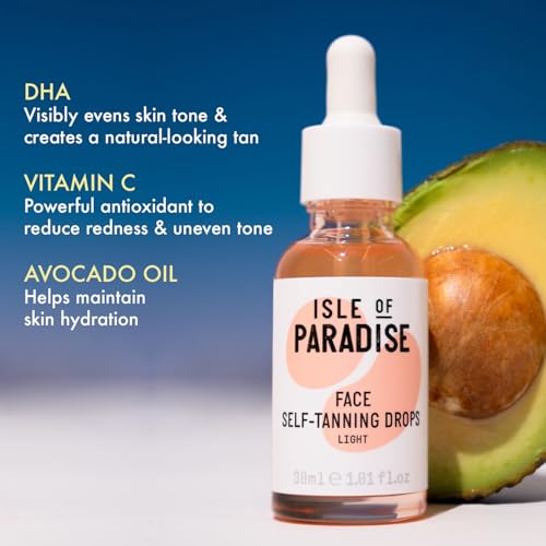 Isle of Paradise Self Tanning Face & Body Drops- Light, Self Tanner Drops for a Natural Bronze, Long-lasting Tan, Cruelty Free, Fragrance Free & Dermatologist-Approved, 0.33 fl. oz