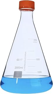 Deschem 2000ml,Glass Erlenmeyer Flask with Plastic Screw Cap,2L Lab Conical Bottle