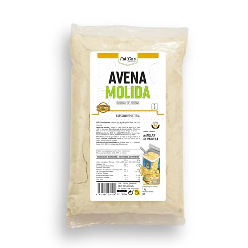 FullGas Avena Molida (Harina de Avena) | Natillas de Vainilla | 1kg | En Polvo, Soluble y Fácil de Digerir | Lista para Tomar sin Cocinar | Sin Azúcares Añadidos | Sin Lactosa y 100% Vegana