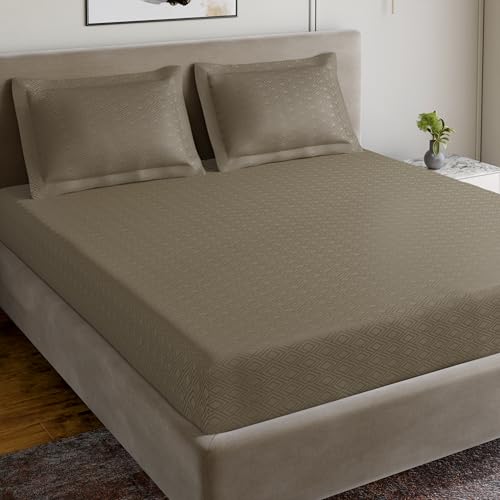Image of Home Ecstasy 100% Cotton Jacquard Bedsheet for King Bed, 300 TC, Premium Woven Design, 1 Bedsheet (108 x 108 Inches) with 2 Pillow Covers, Dark Brown