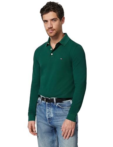 Tommy Hilfiger Polo Manches Longues Homme Slim Basique, Vert (Ornamental Green), XL