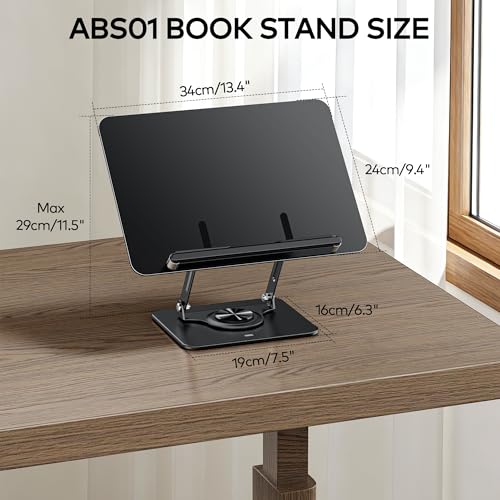 Auvo ABS01 Buchständer zum Lesen, ergonomischer Buchhalter, verstellbarer Laptopständer mit elastischen Seitenclips für Notenblätter, Rezept, Tablet, Schwarz